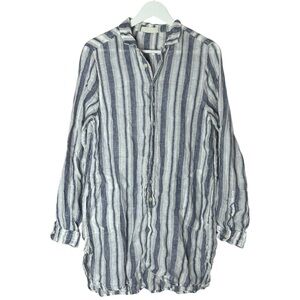CP Shades Linen Striped Button Up Tunic Shirt Small